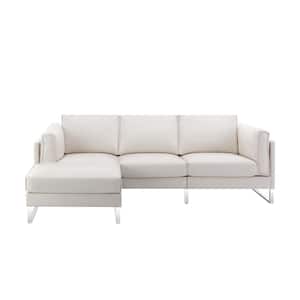 103 in. W Leather Sectional Sofa and Matching Footrest in. White
