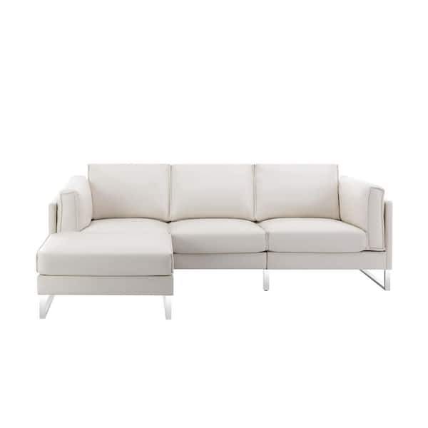 Morden Fort 103 in. W Leather Sectional Sofa and Matching Footrest in. White