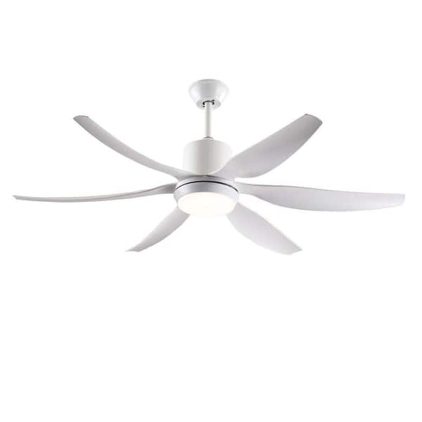 56 in. White Ceiling Fan with Light, 6 ABS Blades, DC Motor, 6 Speeds, Remote Control, Dimmable LED