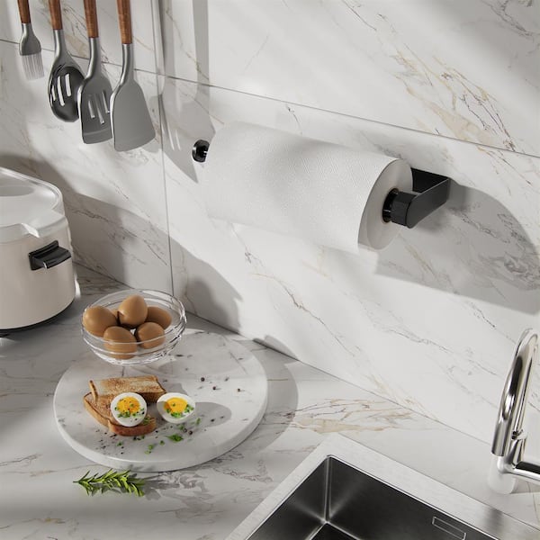 Paper Towel Holder Under Cabinet, One-Handed Tear, Wall Mount Adhesive Stainless Steel Silver Roll Ratchet Mechanism Kitchen Bathroom Farmhouse Essenti