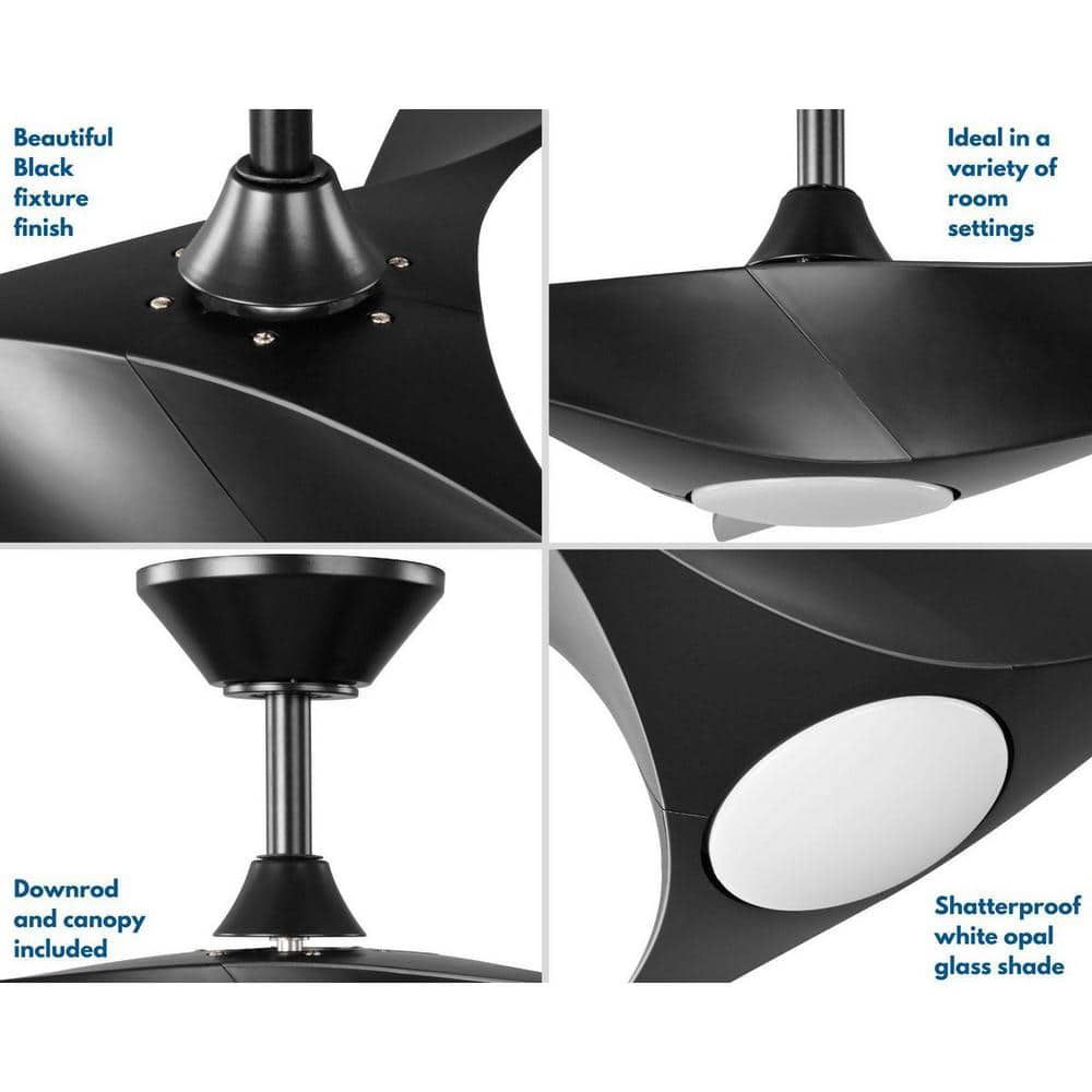 52'' Black Modern Ceiling Fan with LED Light and Remote