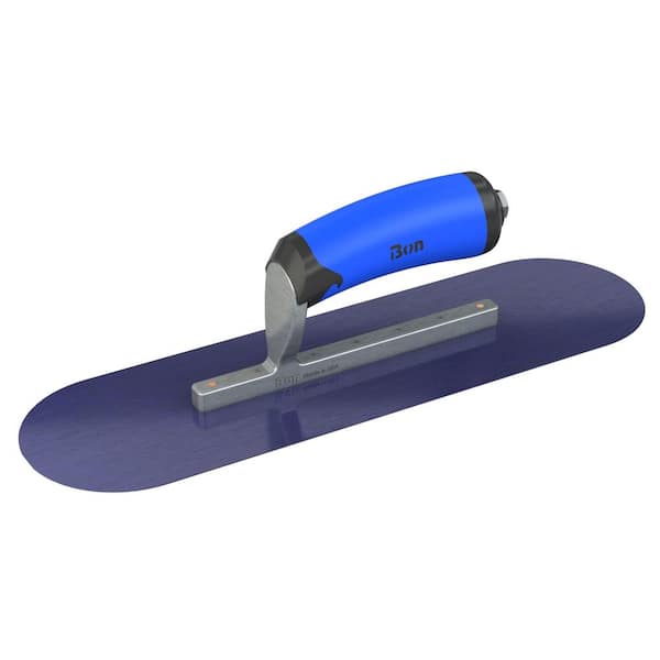 Bon Tool 14 in. x 4 in. Blue Steel Round End Pool Trowel with Comfort Wave Handle and Short Shank