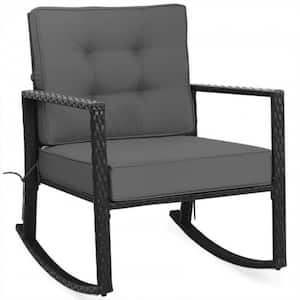 Patio Rattan Wicker Rocking Chair Outdoor Rocking Chair with Gray Cushions