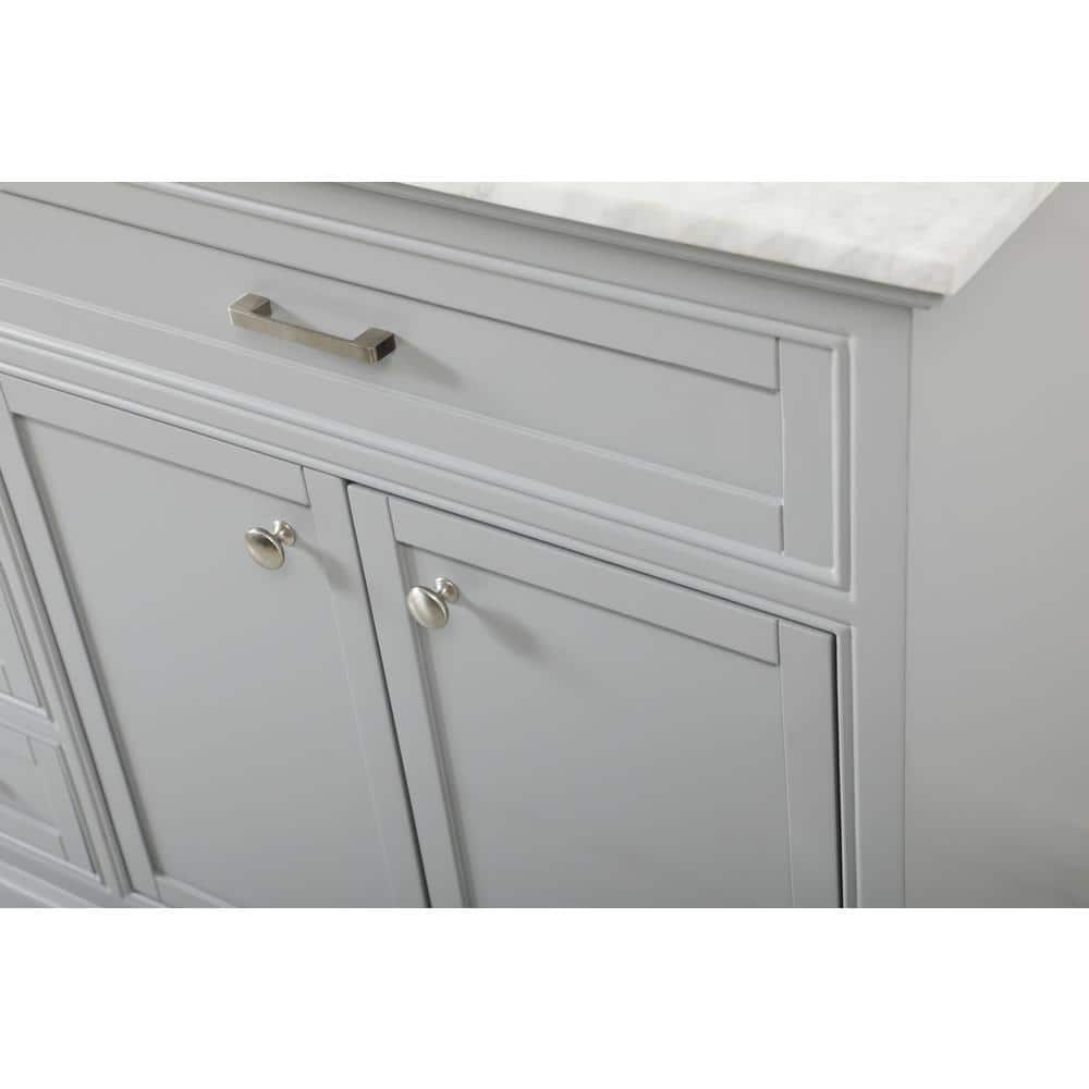 Gray Double Freestanding Solid Wood Bathroom Vanity with Marble Top