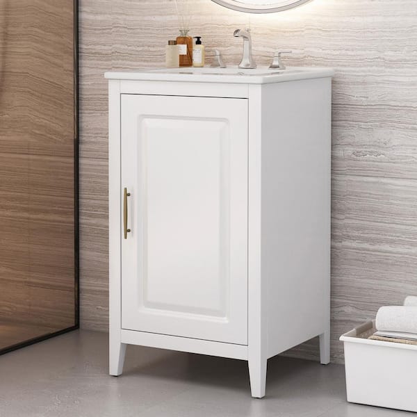 Lark 20.3 in. Modern Bathroom White Bath Vanity with White Ceramic Top Sink, Drawer, Shelf, Cabinet, Acacia Wood, MDF