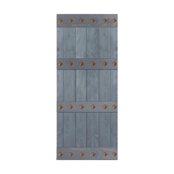 ISLIFE Mid-Century Style 38 in. x 84 in. Dark Gray Finished Solid Wood Sliding Barn Door Slab - Hardware Track NOT Included