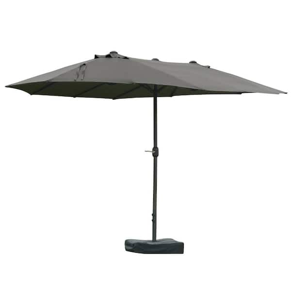 15' Rectangular Outdoor Double Sided Umbrella With Base, For Deck Pool Patio, Dark Gray