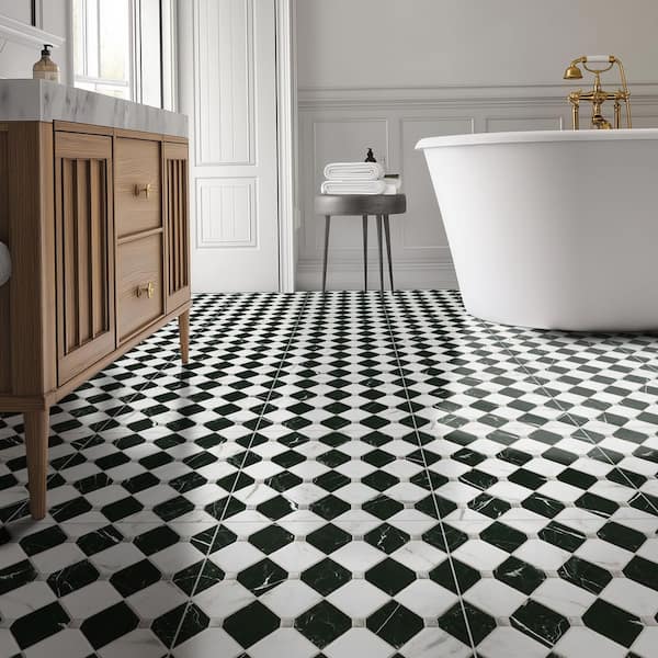 Caela Noir Blanc 17 in. x 17 in. Matte Porcelain Marble Look Floor and Wall Tile (14.05 sq. ft. /Case)