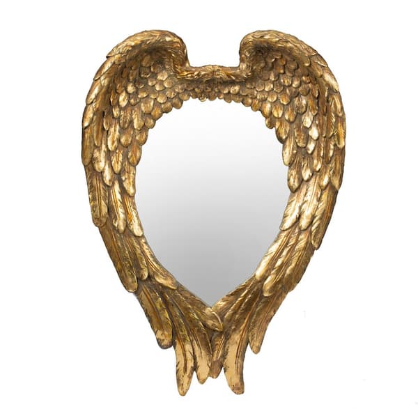 CONGE IMPORT LLC Gold 22.4 in. W x 15. 8 in. H Entryway Irregular Resin Framed Mirror Wing Accent Mysterious Highend Ideal Gift Practical