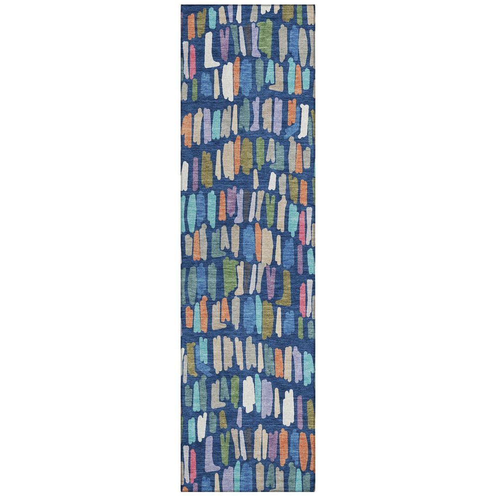 Chantille Machine Washable Indoor/Outdoor Abstract ACN2377 Navy 2 ft. x 7 ft. Runner Rug