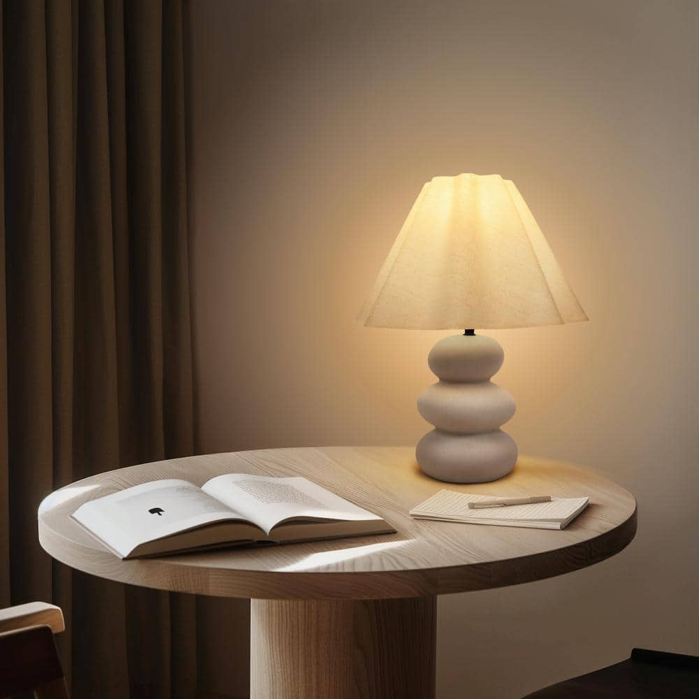 Tall White Ceramic Table Lamp with Beige Linen Shade