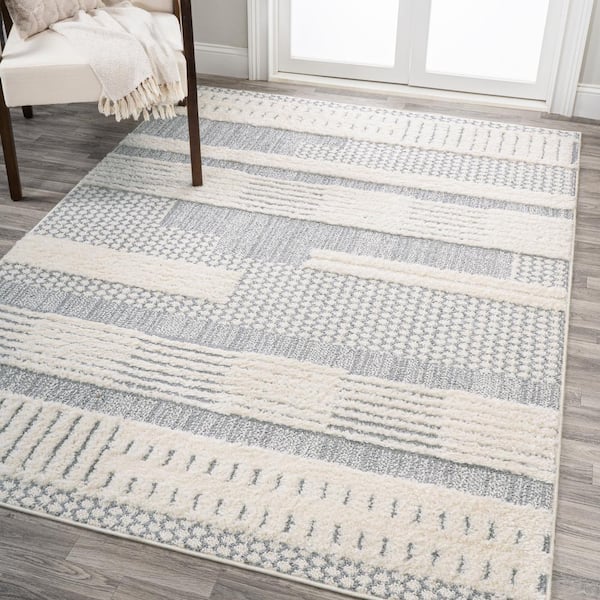 Geometric Bohemian Design Area Rug Gray Cream Modern Abstract Rug