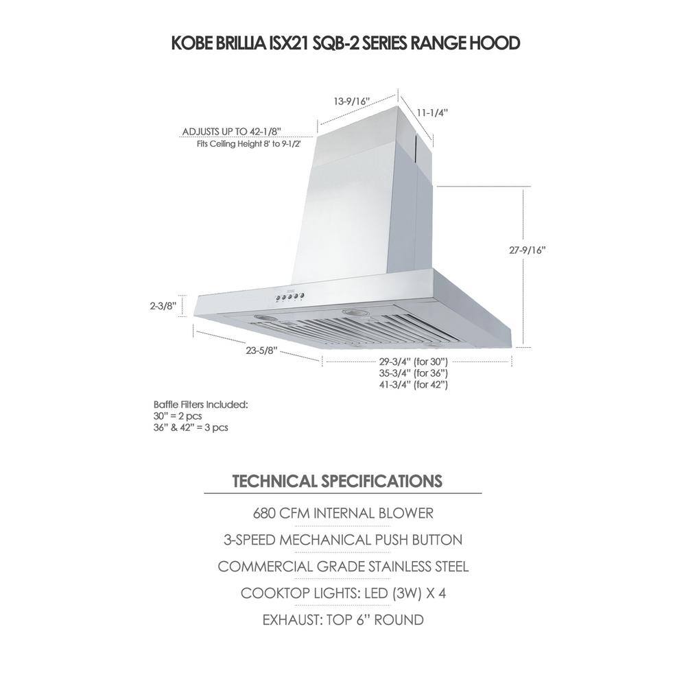 42" Stainless Steel Convertible Island Range Hood with LED Lights