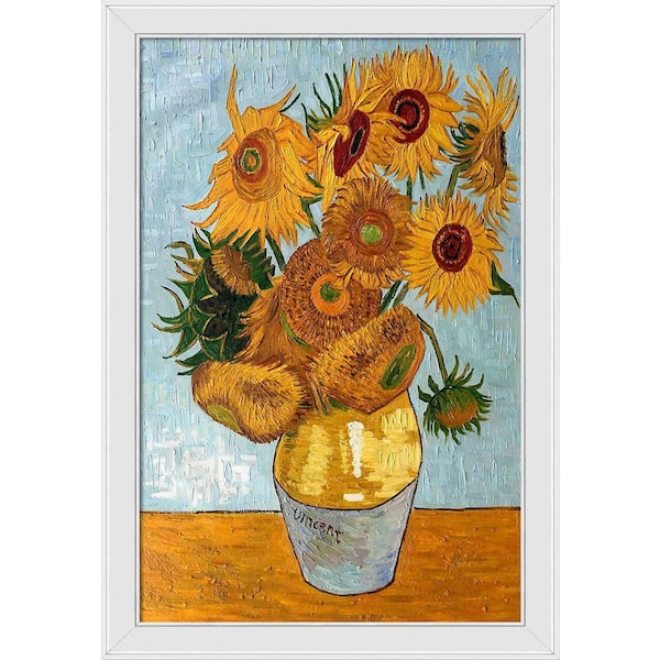 LA PASTICHE Sunflowers by Vincent Van Gogh Gallery White Framed Nature Oil Painting Art Print 28 in. x 40 in.