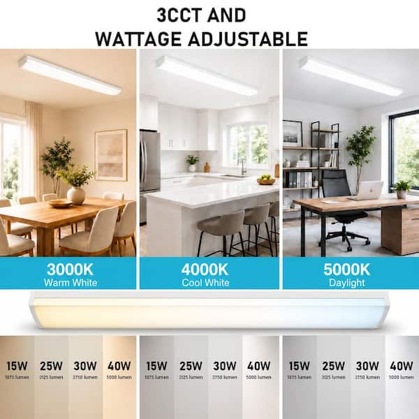 Modern 4 ft. Max 5000 Lumens Integrated LED Dimmable White Wraparound Light 3CCT Selectable