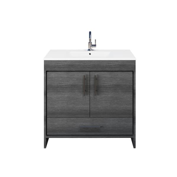 VOLPA USA AMERICAN CRAFTED VANITIES Pacific 36 in. x 18 in. D Bath Vanity in Black Ash with Ceramic Vanity Top in White with White Basin