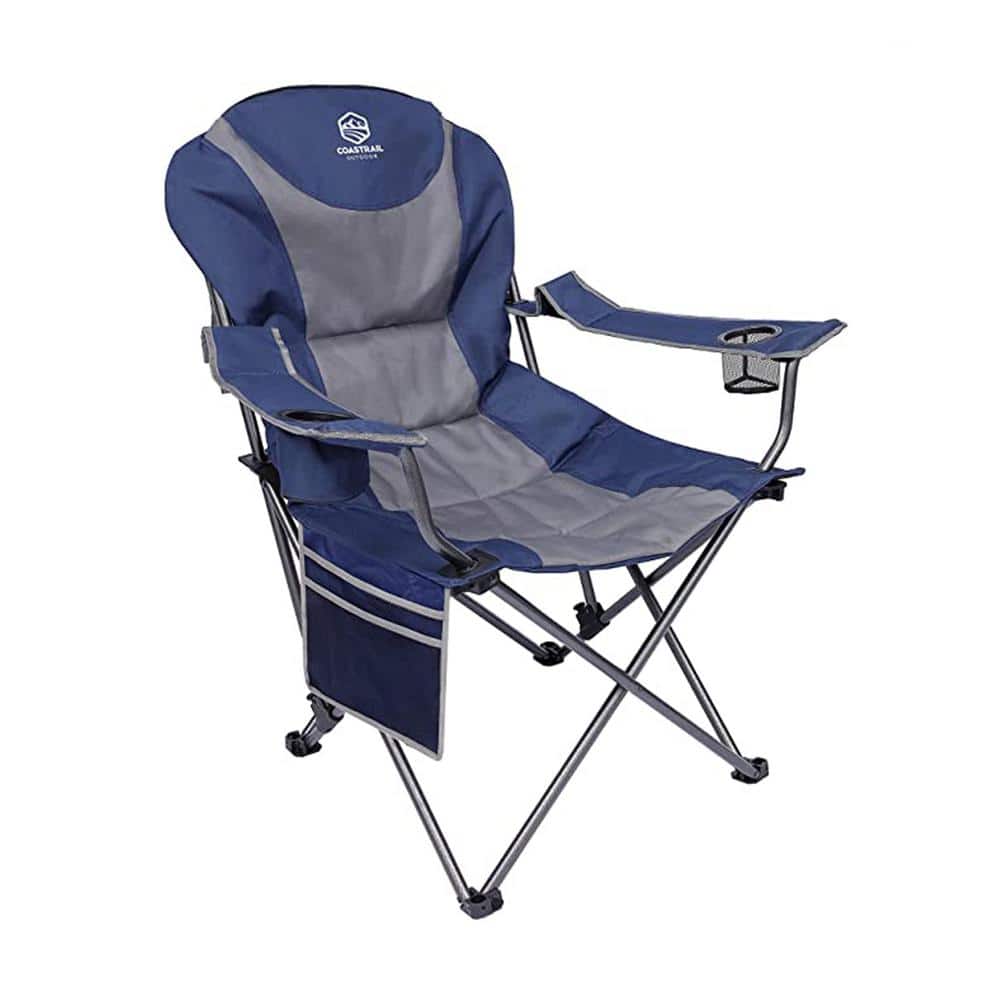 Blue and Gray Outdoor Adjustable 3 Position Deluxe Camping Chair Heavy-Duty