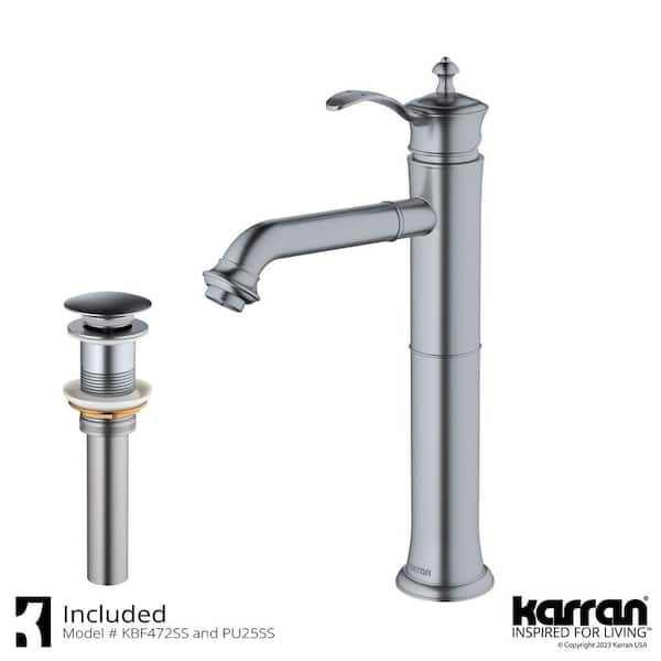 Vineyard Single Handle Single Hole Vessel Bathroom Faucet with Matching Pop-Up Drain in Stainless Steel
