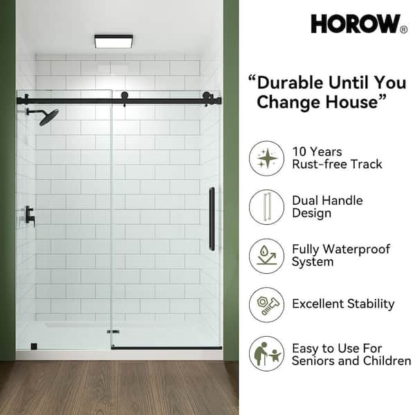 56 in. - 60 in. W x 76 in. H Sliding Frameless Shower Door in Matte Black with 5/16 in. (8 mm) Clear Glass