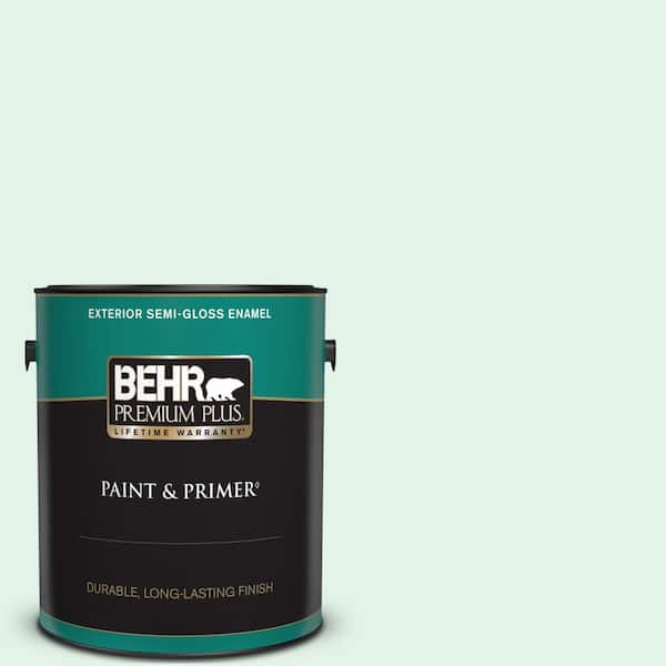 BEHR PREMIUM PLUS 1 gal. #480C-1 Light Mint Semi-Gloss Enamel Exterior Paint & Primer