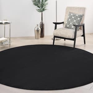 Essentials 8 ft. x 8 ft. Black Round Solid Contemporary Indoor/Outdoor Patio Area Rug