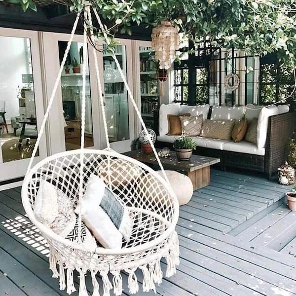 AUTMOON Hammock Chair Macrame Swing Max 330 lbs. Hanging Cotton Rope Hammock Swing Chair for Indoor and Outdoor
