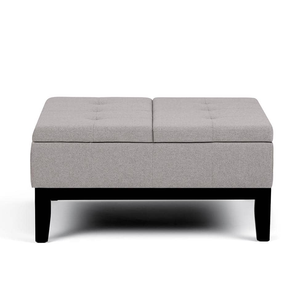Cloud Grey Linen Contemporary Square Tufted Storage Ottoman
