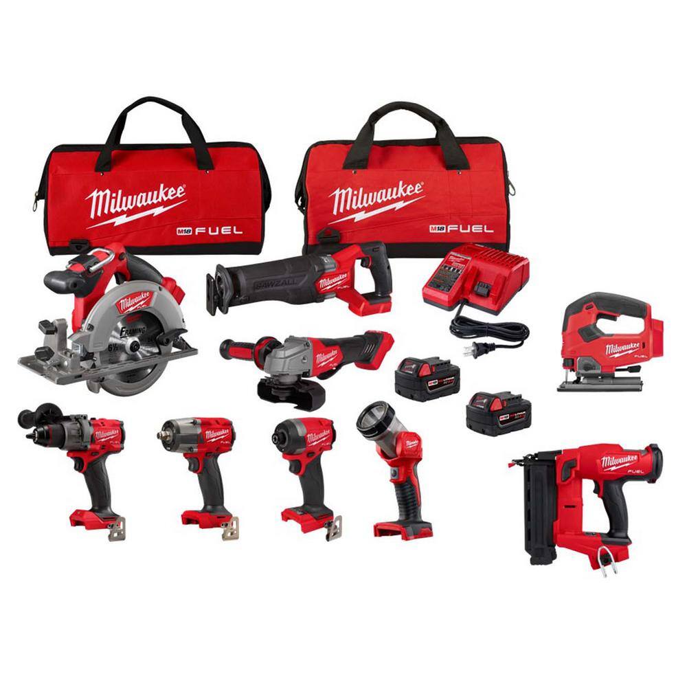 Milwaukee M18 FUEL 18V Lithium-Ion Brushless Cordless Combo Kit with 18-Gauge Brad Nailer & Jig Saw (9-Tool)