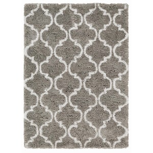 Microfiber Polyester Shag Ivory Base with Grey Design 5 ft. x 7 ft. Deco Area Rug