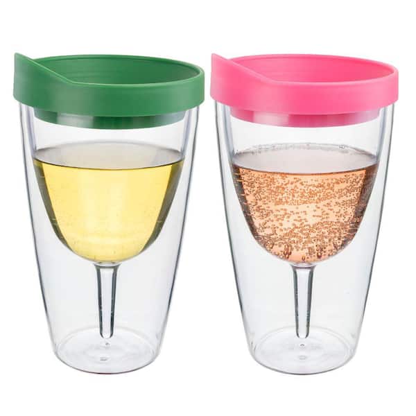 Vino2Go Double Wall Insulated Acrylic Wine Tumbler Verde and Purple Pack of 2 