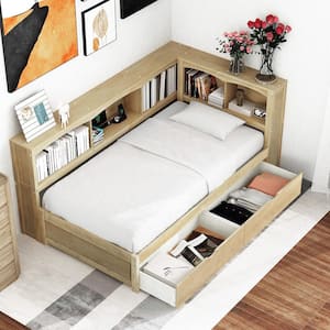 Wood Twin Size Wood Frame Daybed with 2 Drawers, Storage Shelves and USB Ports