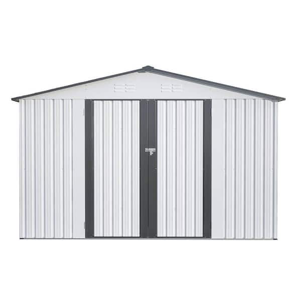 10 ft. W x 8 ft. D Outdoor Metal Shed with Double Door and Lockable Door, White (80 sq. ft. )