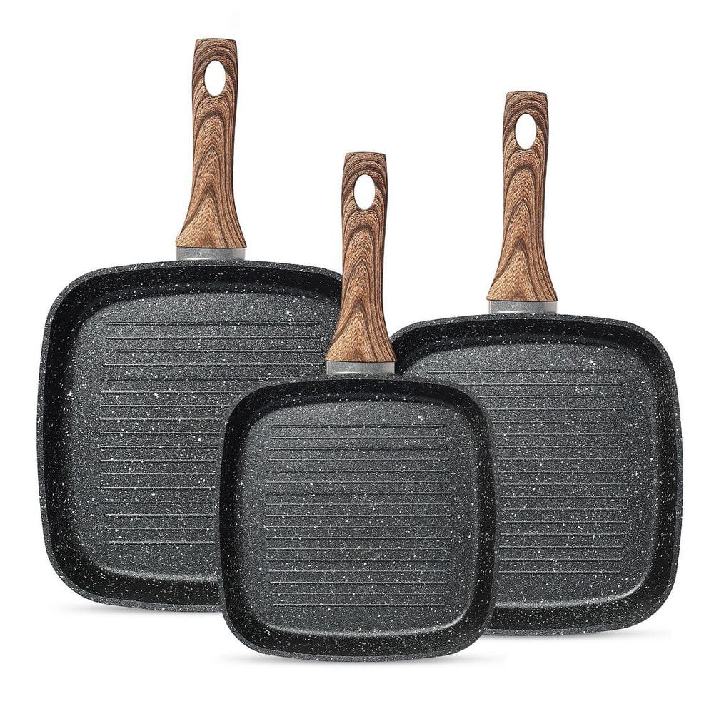 3-Piece Aluminum Nonstick Square Frying Pan Set - 9.5 in. 10 in. 11 in. Skillet with Stay-Cool Handle PFOA-Free in Black price history on PriceWatchPro
