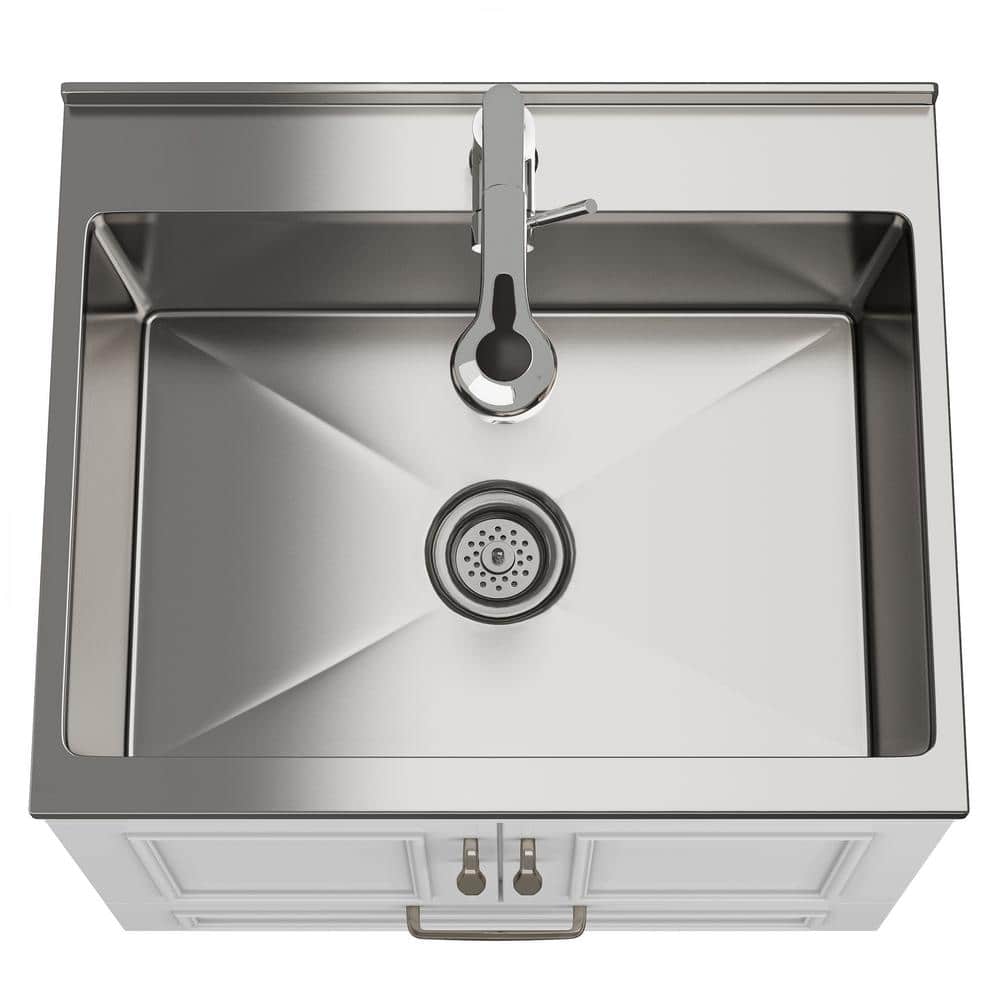 White 28-Inch Laundry Cabinet with Stainless Steel Sink