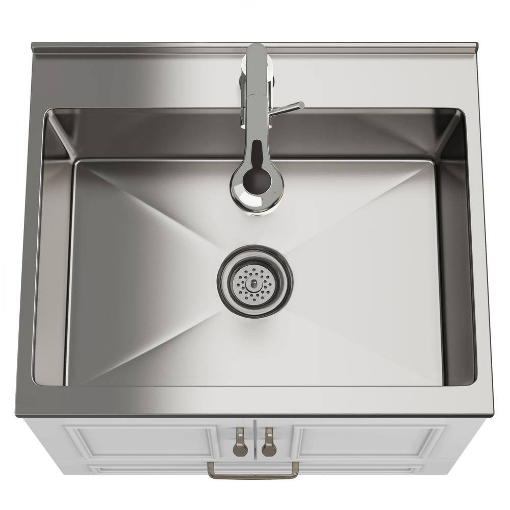 White 28-Inch Laundry Cabinet with Stainless Steel Sink