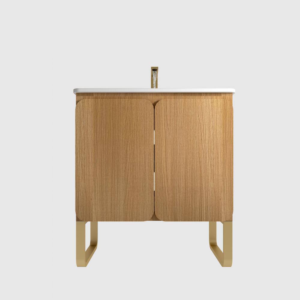 30 in. W Freestanding Oak Bath Vanity with White Ceramic Top Unassembled