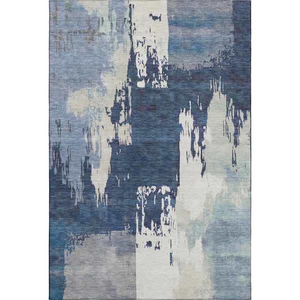 Mayfield Premium Machine Washable Abstract AMF2347 Blue 3 ft. x 5 ft. Area Rug