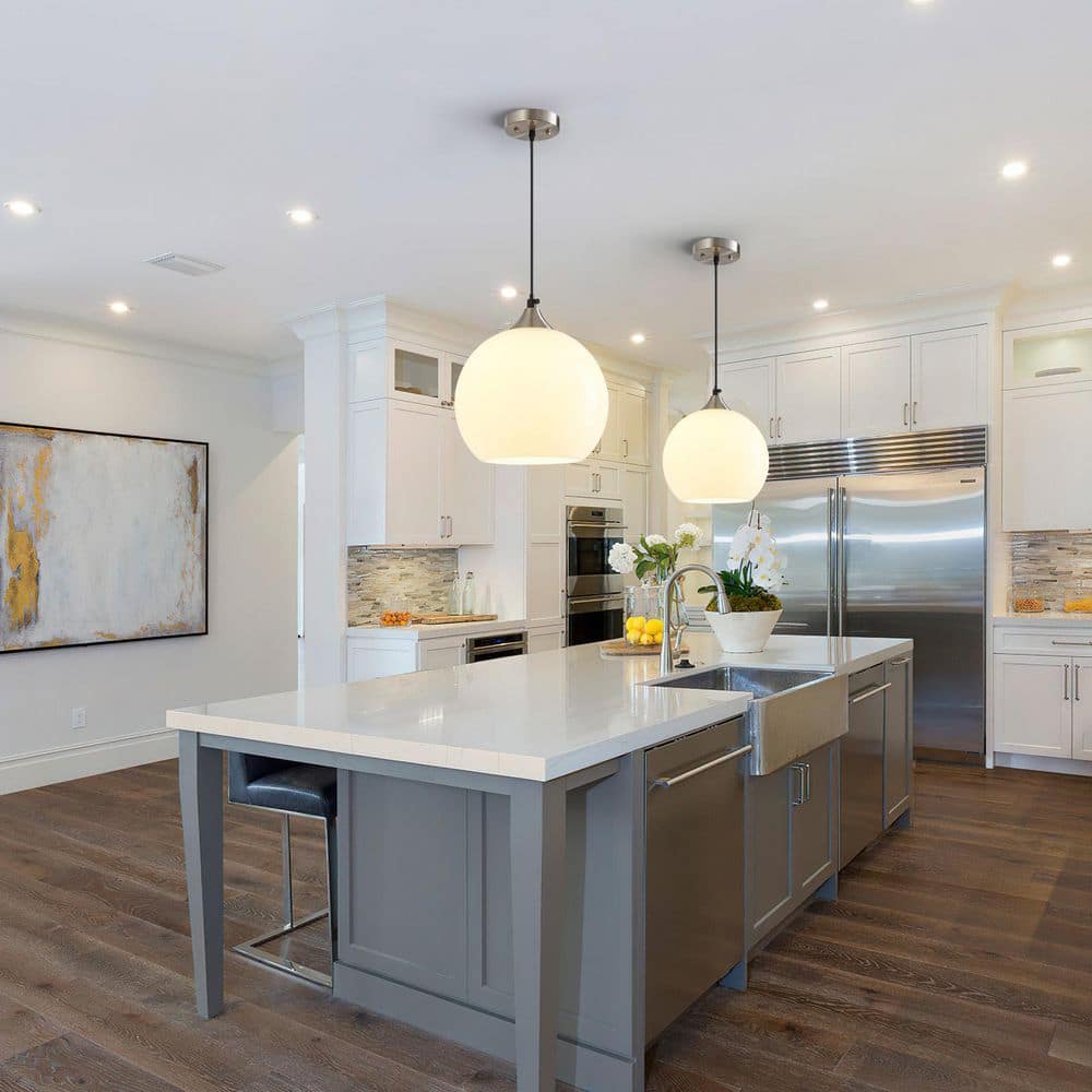 Home Lighting 60W 1-Light Milky Luster Glass Modern Globe Pendant Light Fixtures for Kitchen Island (7.87 in, 1 Pack) price history on PriceWatchPro