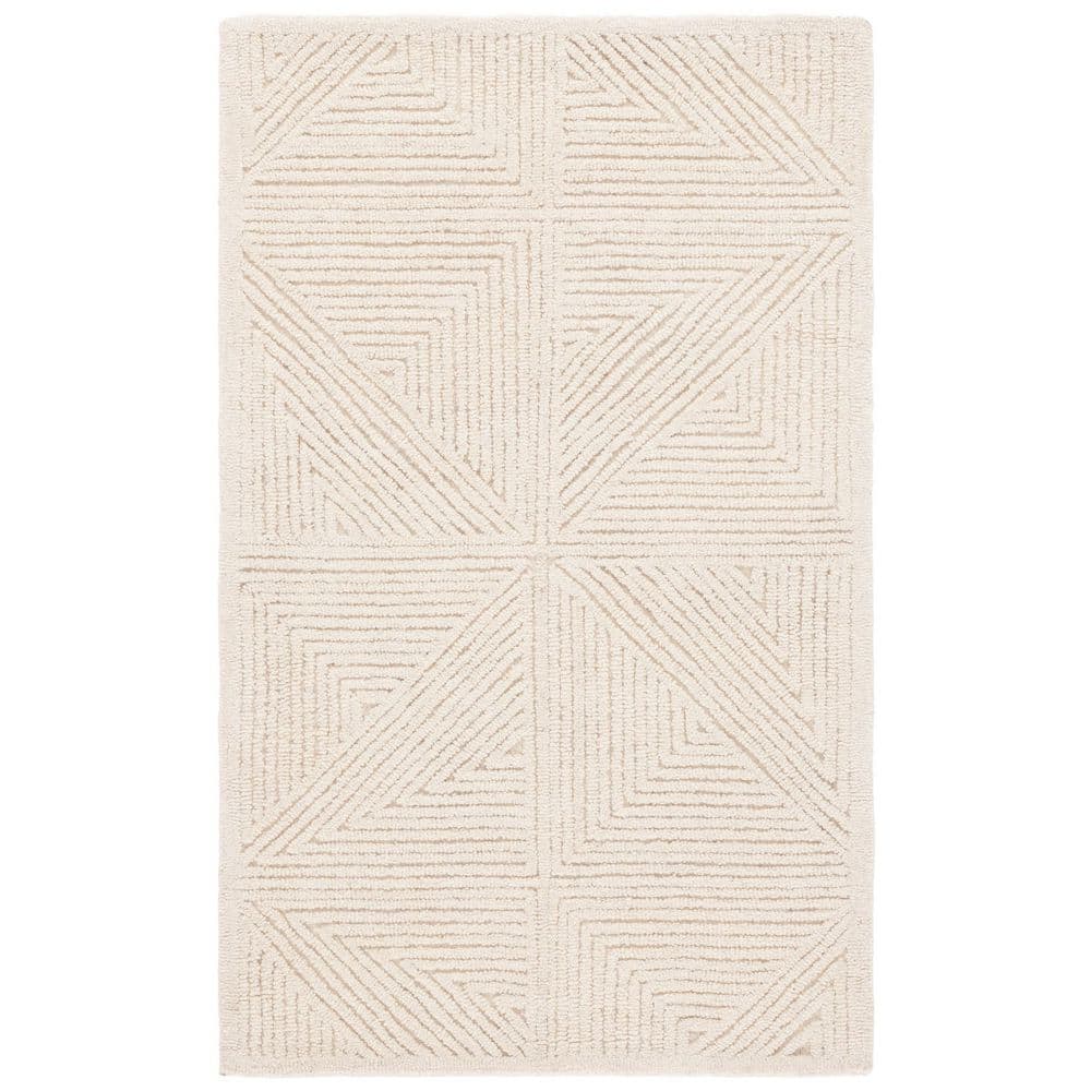Ivory Geometric Hand-Tufted Wool Area Rug, 4' x 6'