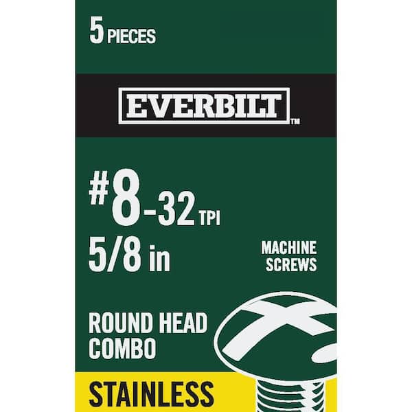 #8-32 x 5/8 in. Stainless Steel Combo Round Head Machine Screw (5-Pack)