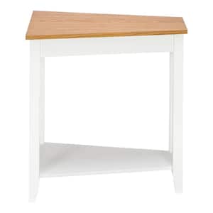 23.62 in. Trapezoid Wood Top End Table 2-Tier Side Table Walnut White Color