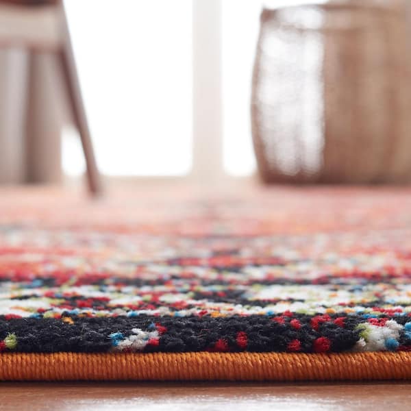 3x4 90x120 Handmade Vintage Afghan Rug Orange Black Red 