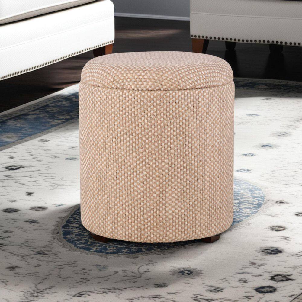 Handwoven Apollo Jute Check 16 in. Round Fabric Storage Ottoman