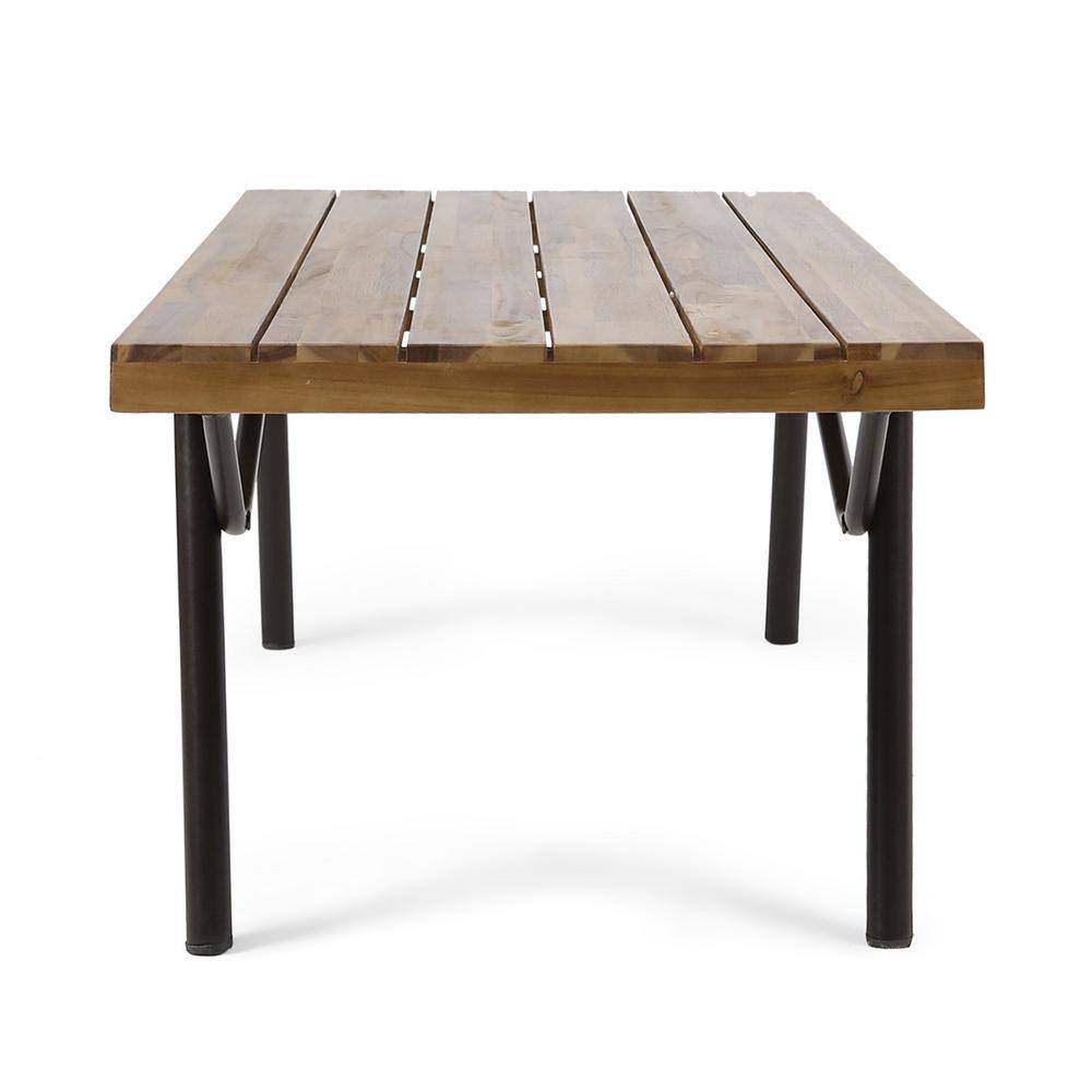 Acacia Wood and Black Iron Outdoor Coffee Table