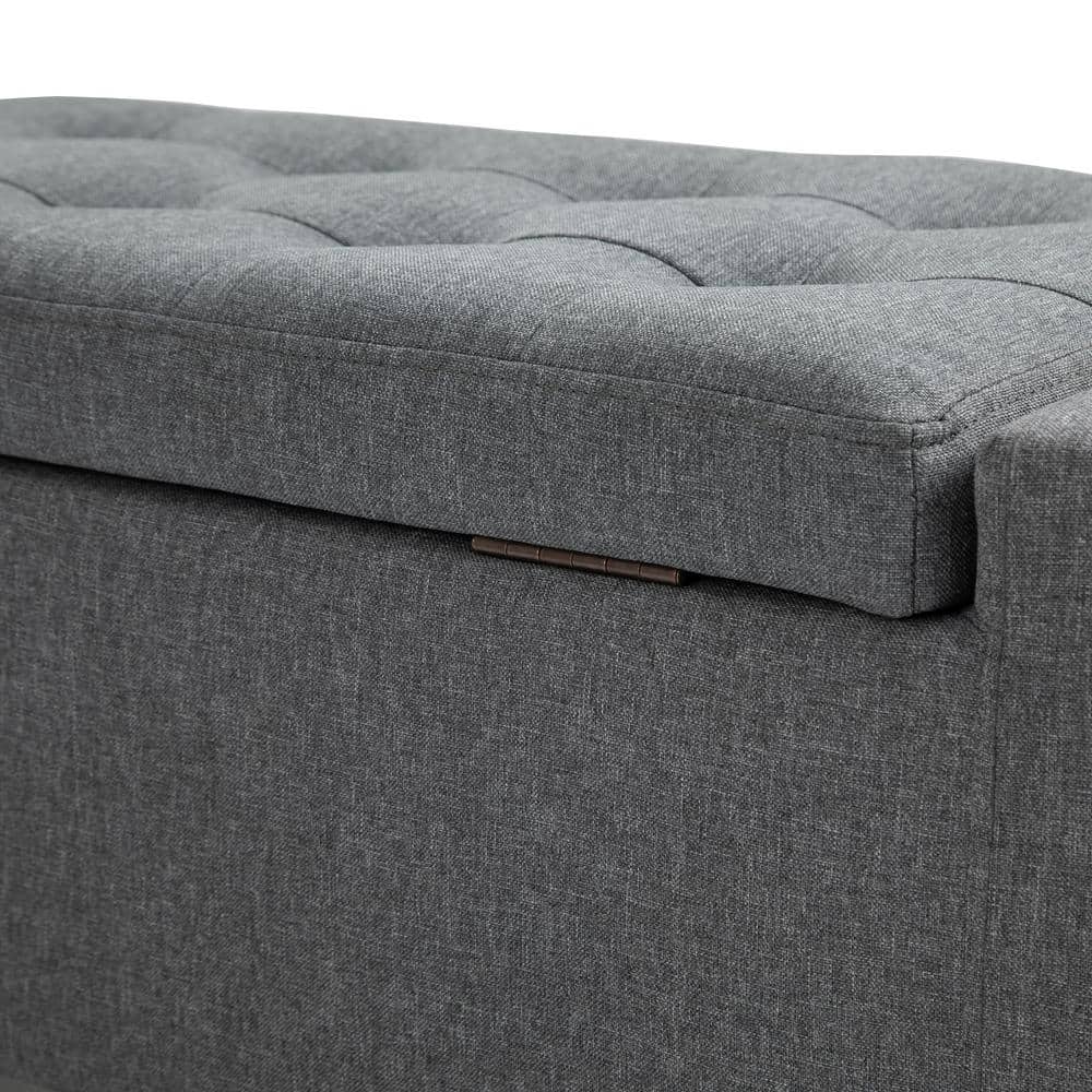 Gray Linen Upholstered Storage Bench with Lift Top