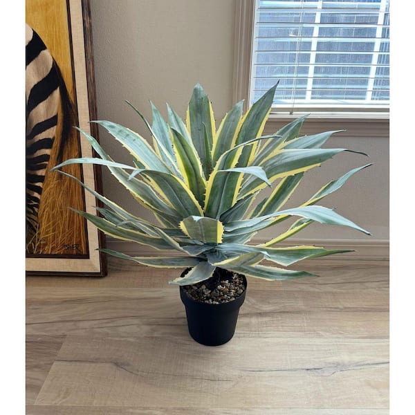 33 in Green Yellow Artificial Agave Shrub Indoor Outdoor Faux