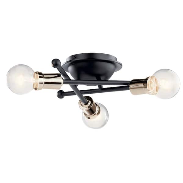 KICHLER Armstrong 15 in. 3-Light Black Mid-Century Modern Hallway Flush Mount Ceiling Light