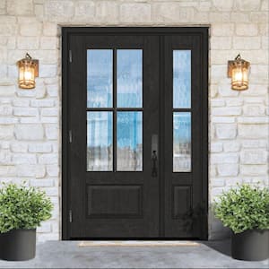 Regency 53 in. x 80 in. 3/4Lite 4SDL Oasis Deco Glass RHOS Prefinish Onyx Fiberglass Prehung Front Door w/1_ 14inSL