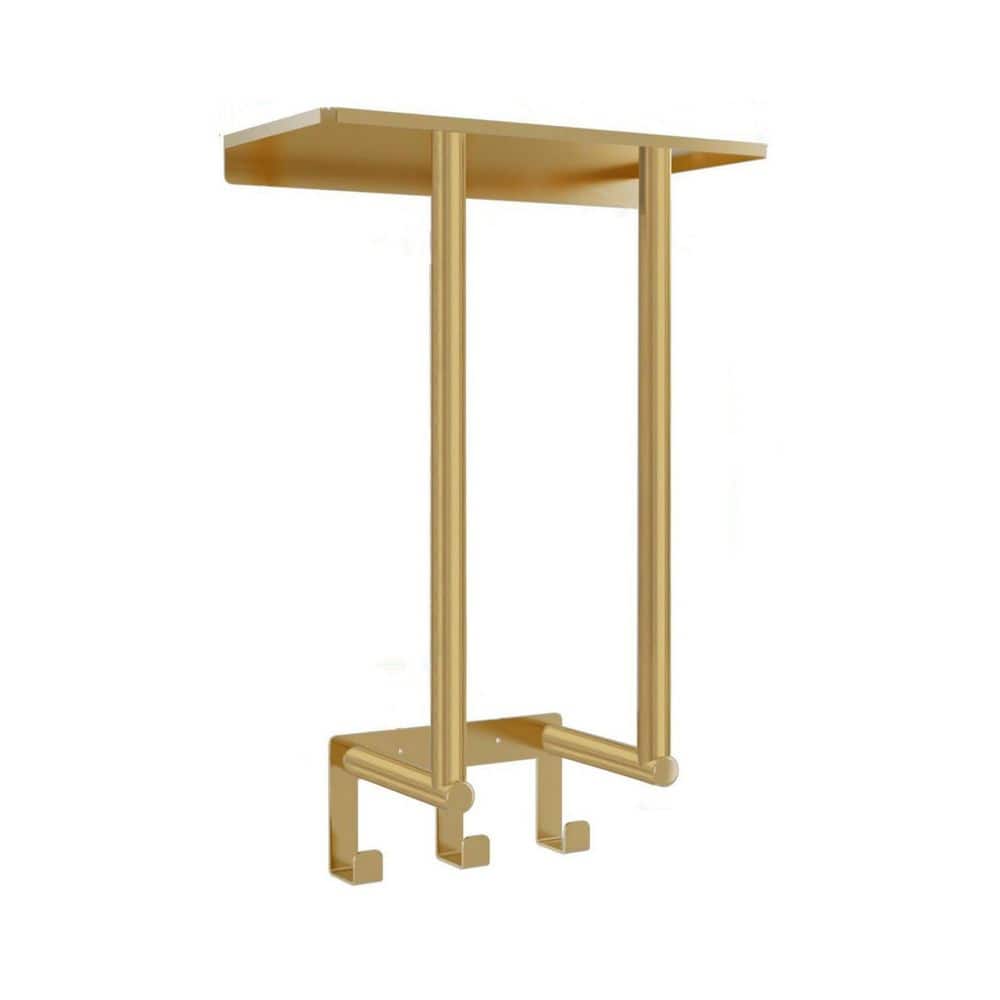 1 Towel Holder Wall Mounted Metal in Gold Bath Towel Rack with Shelf and 3 Hooks for Small Bathroom