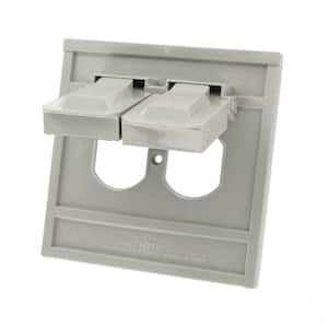 1-Gang Grey Duplex Outlet Receptacle Raintight Plastic Weather Resistant Horizontal Mount Wall Plate Oversized